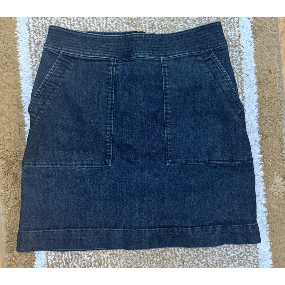 LOFT Dark Wash Denim Mini Skirt Front Patch Pockets Size 4 Utility Jean